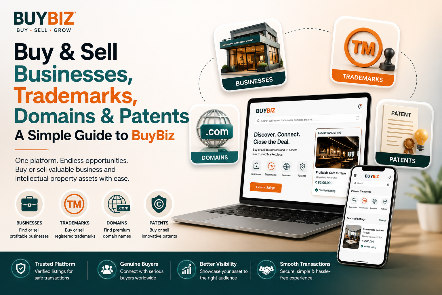 Buy & Sell Businesses, Trademarks, Domains & Patents: Try BuyBiz!